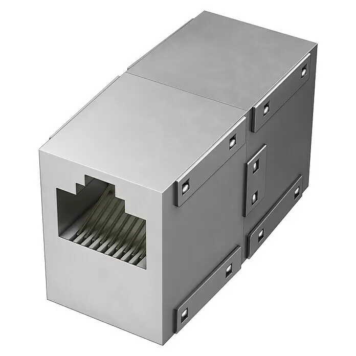 Hama Netzwerkadapter - RJ45-Buchse - Metallischer RJ45 Ethernet-Anschluss mit sichtbaren internen Kontakten.