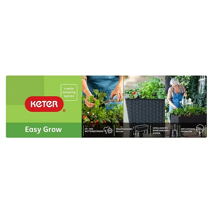 Keter Hochbeet Easy Growing - 114 x 49,3 x 75,7 cm, Kunststoff, Dunkelgrau - Das Keter Easy Grow Pflanzgefäß mit UV- und Wetterbeständigkeit, ergonomischem Design, Bewässerungssystem und Abflusshahn für den Garten.