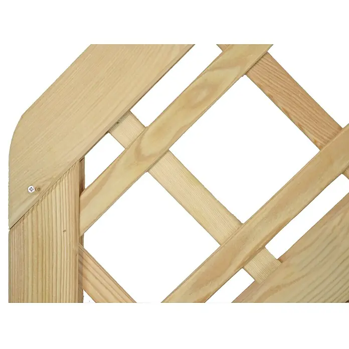 T & J Sichtschutzelement Baikal - 90 x 180 cm, Natur, Holz - Nahaufnahme eines hölzernen Spalierrahmens, der ein Rautenmuster mit einer Schraube an der Seite zeigt.