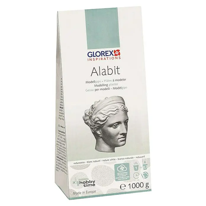 Glorex Modelliergips Alabit - 1 kg, Weiß - Alabit Modellgips von Glorex Inspirations, naturweiß, in einer 1000g Packung, ideal zum Modellieren und für Gesso-Anwendungen.
