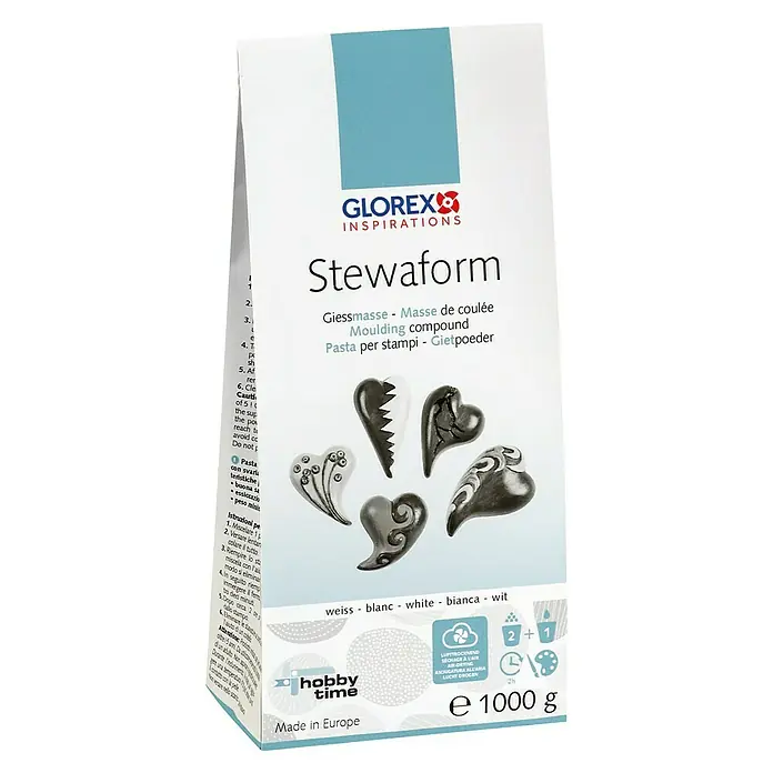 Glorex Hobby Time Gießmasse Stewaform - 1 kg - Packung Stewaform Gießmasse von Glorex Inspirations, ideal zum Formen von dekorativen Objekten mit einer Trocknungszeit von 2 Stunden.