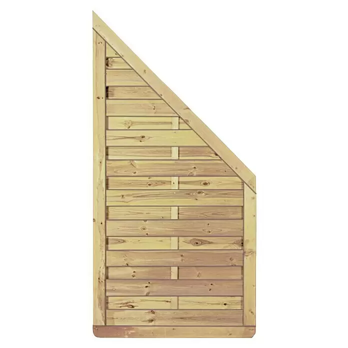 T & J Sichtschutzelement Avantgarde - B x H: 90 x 180 cm, Holz, Kesseldruckimprägniert Grün - Hölzernes Schuppentürpaneel mit horizontalen Latten und abgeschrägter Oberkante aus hellem Naturholz.