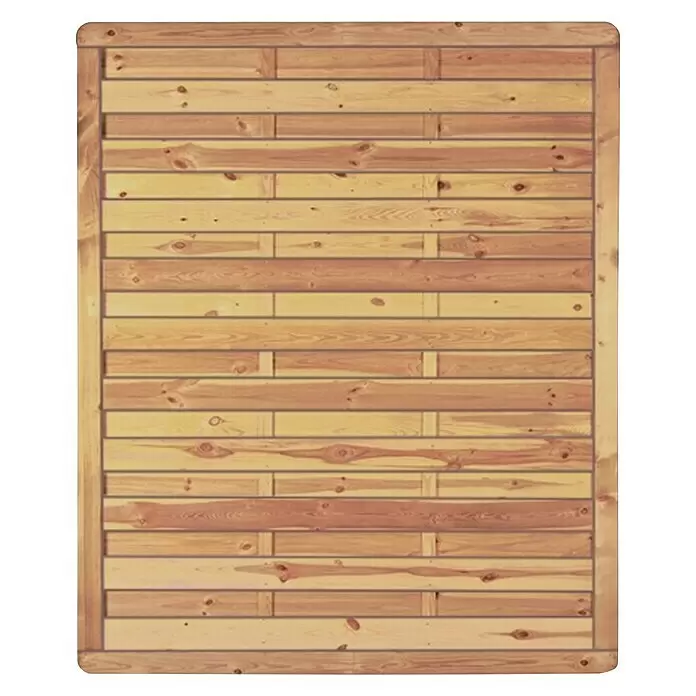 T & J Sichtschutzelement Avantgarde - B x H: 150 x 180 cm, Holz, Kesseldruckimprägniert Grün - Zaunpaneel aus Holz mit hellen horizontalen Latten und gerahmtem Design.