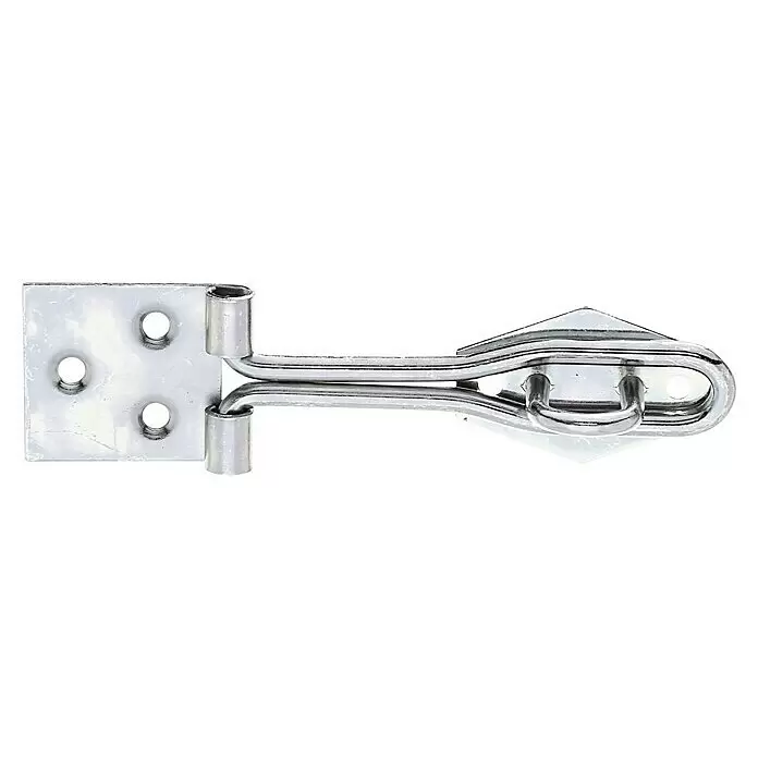 Stabilit Pestillo - L x An: 120 x 31,5 mm, Zincado - Pestillo de seguridad de metal plateado brillante con placa con bisagras y anilla para candado.