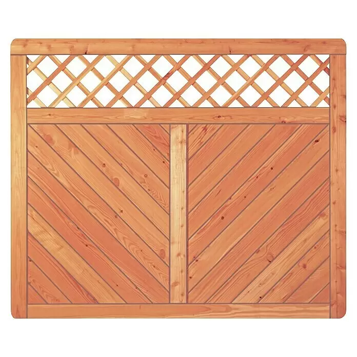 T & J Sichtschutzelement Skagen - 180 x 150 cm, Holz, Natur - Holzzaunelement mit diagonalen Brettern und Rautenrankgitter, naturfarben.