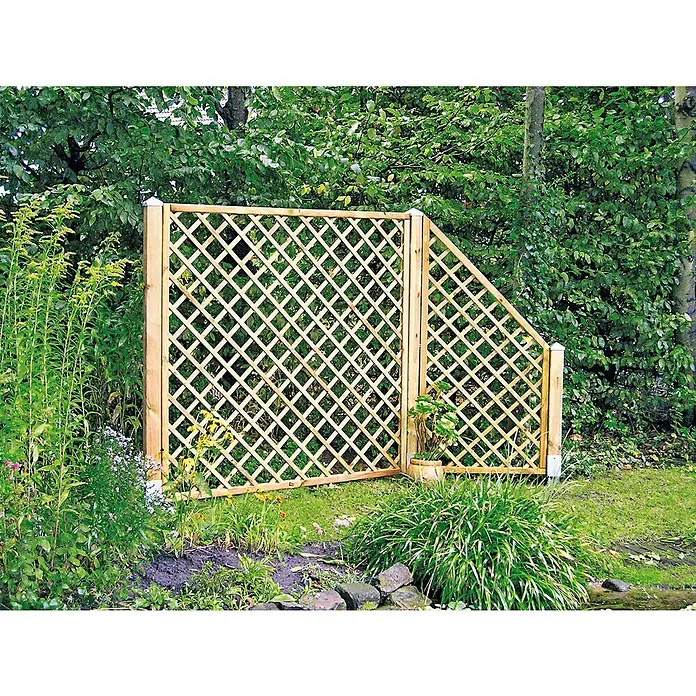 T & J Sichtschutz-RankgitterMaße B x H: 180 x 180 cm, Kesseldruckimprägniert Grün, Holz, Maschenweite: 10 cm - Gartenzaun aus Holz mit Rautenmuster.