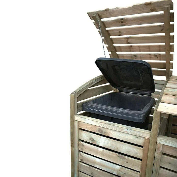 T & J Mülltonnenbox Henri300 x 90 cm, Holz, Natur, Geeignet für Anzahl Mülltonnen: 4 Stk. - Der Komposter aus Holz mit Deckel bietet eine natürliche und praktische Lösung für die Gartenabfallentsorgung. Er ist robust und langlebig.