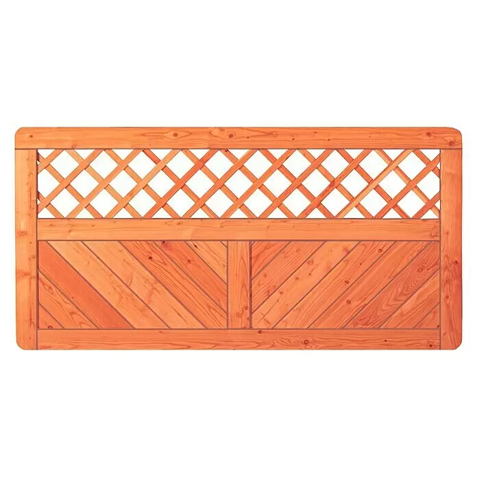 T & J Sichtschutzelement Skagen - 180 x 90 cm, Holz, Natur - Rechteckiges hellbraunes Holz-Rankgitter mit diagonalem Gitter oben und Fischgrätmuster unten, ideal für Gartenzaun oder Sichtschutz.