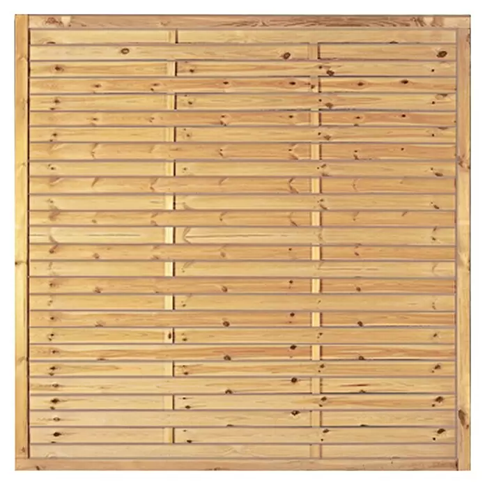 T & J Sichtschutzelement - 180 x 180 cm, Holz, KDI Grün - Heller Holzzaun mit horizontalen Latten.