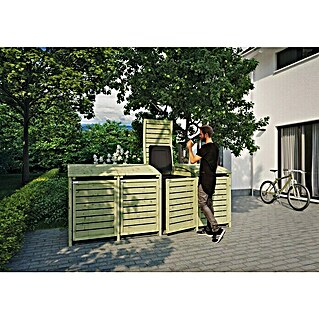 T & J Mülltonnenbox Henri (300 x 90 cm, Holz, Natur, Geeignet für Anzahl Mülltonnen: 4 Stk.)