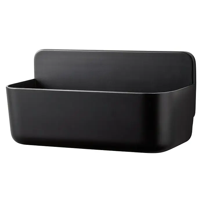 Tesa Cesta de baño Lavaa M - 26 x 11 x 13 cm, Plástico, Negro - Elegante cesta de pared negra para guardar material de oficina o utensilios de cocina. Ideal para organizar y ordenar tus objetos esenciales.
