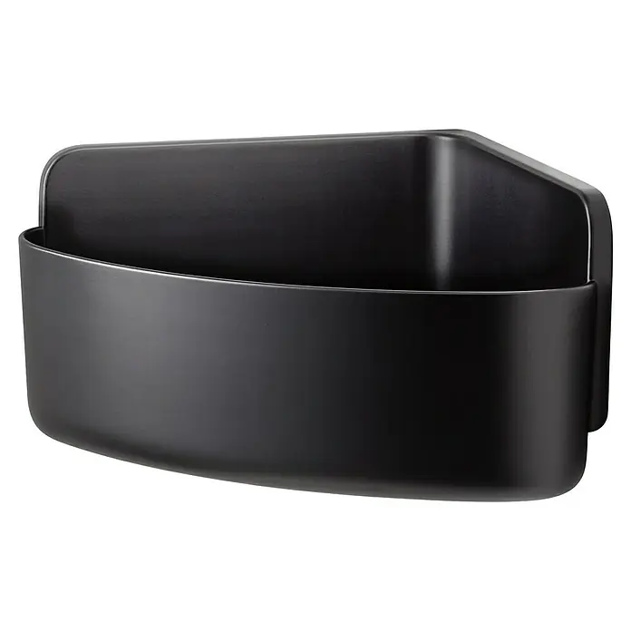 Tesa Cesta de baño angular Lavaa M - 20 x 20 x 12 cm, Plástico, Negro - Soporte negro para utensilios de cocina, ideal para guardar cepillos, esponjas y jabón para platos para mantener la superficie de trabajo limpia.
