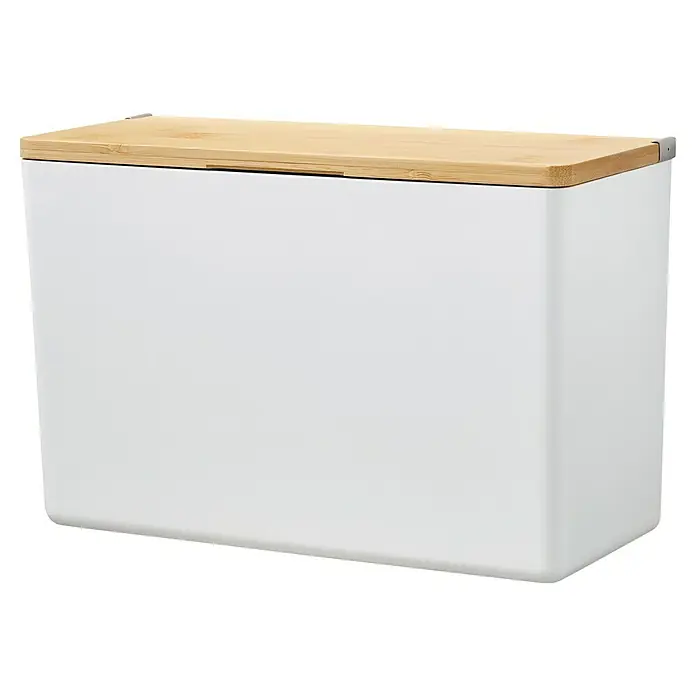 Tesa Caja de almacenaje Baboo XL - L x An x Al: 24,2 x 10,2 x 16 cm, Plástico, Blanco - Recipiente de almacenamiento blanco con tapa de bambú.