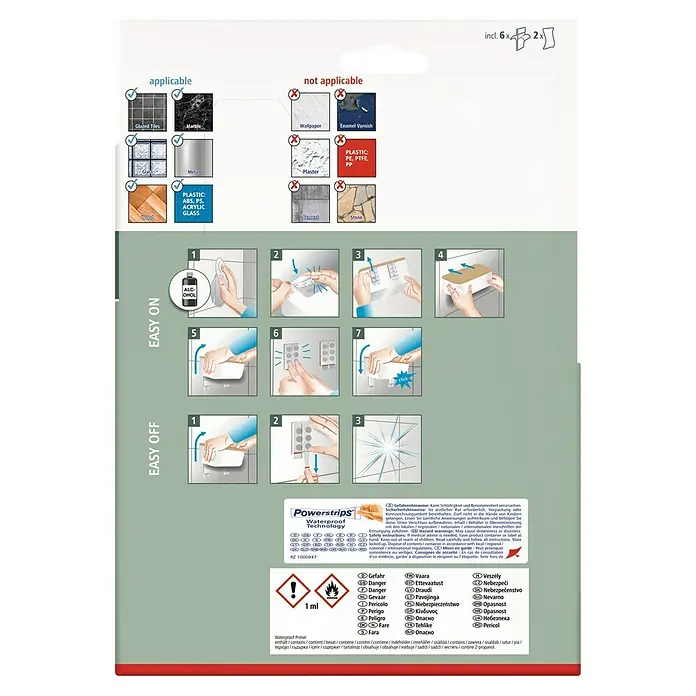 Tesa Aufbewahrungsbox Baboo - L x B x H: 21 x 10,2 x 18,2 cm, Kunststoff - Montageanleitung für Powerstrips Waterproof Technology: Anwendbare und nicht anwendbare Oberflächen. Schritt-für-Schritt-Anleitung für einfache Anwendung und Entfernung.