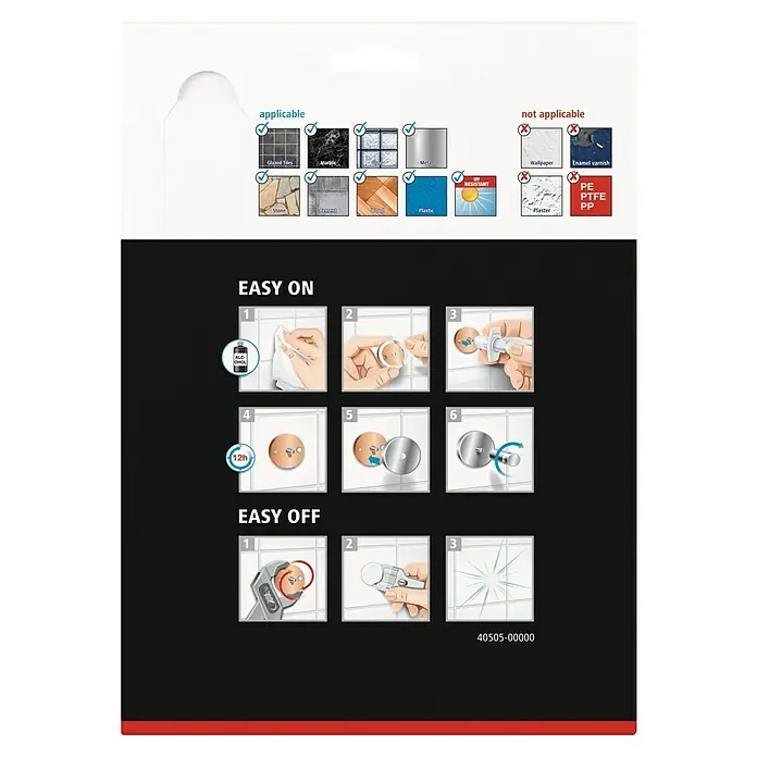 Tesa Aluxx Cesta de baño angular Aluxx - 20,2 x 20,7 x 9,2 cm, Aluminio, Cromo - Instrucciones para aplicar y quitar un gancho autoadhesivo en diferentes superficies.