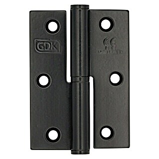GDK Bisagra plana (L x An: 12,5 x 65 mm, Negro, Puertas de izquierda, Forma placa: Cuadrado)