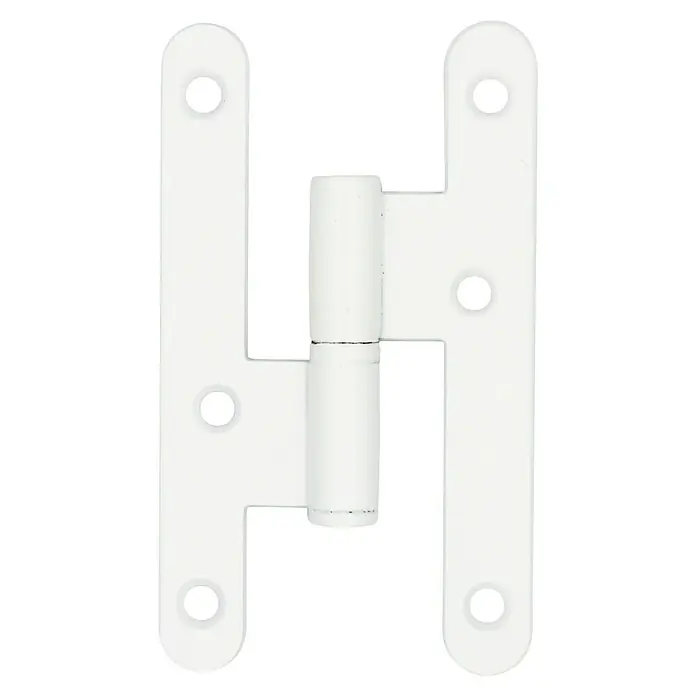 GDK Bisagra - L x An: 100 x 57 mm, Blanco, Puertas de derecha - Una bisagra de puerta de plástico blanca con esquinas redondeadas y orificios de montaje. La bisagra es un herraje funcional para puertas.