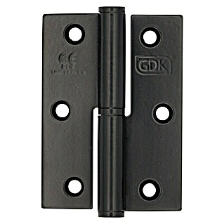 GDK Bisagra plana (L x An: 12,5 x 65 mm, Negro, Puertas de derecha, Forma placa: Cuadrado)