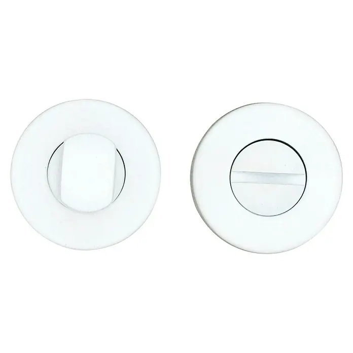 GDK Condena C INOX-35 - Diámetro: 30 mm, Blanco, Apto para: Puertas de madera - Dos cerraduras de inodoro blancas, una con un pomo y la otra con una ranura para un destornillador.