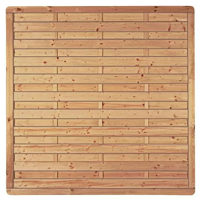 T & J Sichtschutzelement Avantgarde - B x H: 180 x 180 cm, Holz, Kesseldruckimprägniert - Hellbraune Holzverkleidung mit horizontalen Planken und dunklerem Holzrahmen.