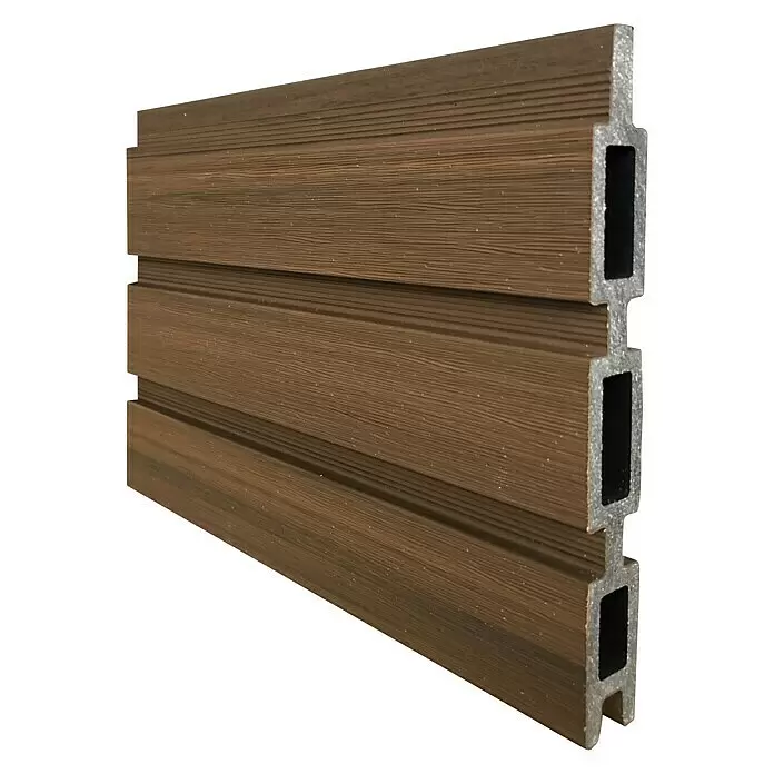T & J Sichtschutzelement Waren - 179 x 180 cm, Teak - Braune WPC-Diele mit Holzmaserung und hohlem, ineinandergreifendem Profil.