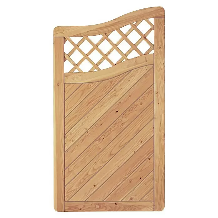 T & J Sichtschutzelement Skagen - B x H: 90 x 165 cm, Holz, Natur - Helles Holztor für den Garten mit diagonalen Brettern und integriertem Rautenrankgitter.