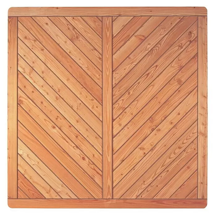 T & J Sichtschutzelement Esbjerg - 180 x 180 cm, Holz, Natur - Hellbraune Holzplatte mit Chevron-Muster und Rahmen.