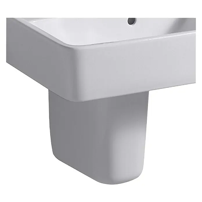 Geberit Renova Plan Waschbecken-Halbsäule - Unbeschichtet, Keramik, Weiß - Detailansicht eines modernen, weißen Waschbeckens mit stilvoller Formgebung.