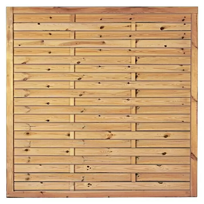 T & J Sichtschutzelement - 150 x 150 cm, Holz, KDI Grün - Sichtschutzzaun aus hellem Holz mit horizontalen Lamellen und stabilem Rahmen, im versetzten Design.