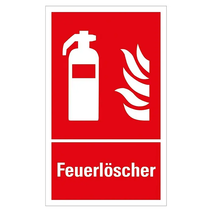 Pickup Brandschutzschild - Motiv: Feuerlöscher, L x B: 33 x 20 cm - Rotes Schild mit weißem Symbol für einen Feuerlöscher und dem Wort "Feuerlöscher" darunter, das die Position des Feuerlöschers anzeigt.