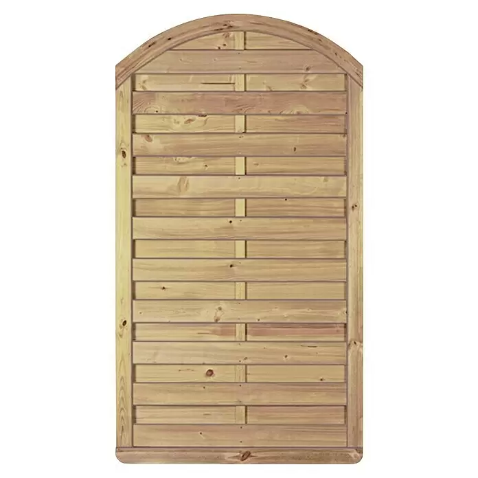 T & J Sichtschutzelement Avantgarde - 100 x 180 cm, Holz, Kesseldruckimprägniert, Mit Bogen - Heller Holzzaun mit Rundbogen, horizontal und vertikal geflochtene Latten.