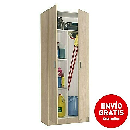 Armario multiusos de madera con escobero (L x An x Al: 37 x 73 x 180 cm, Marrón, Espesor: 15 mm)