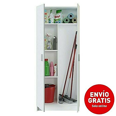 Armario multiusos de madera con escobero (L x An x Al: 37 x 73 x 180 cm, Blanco, Espesor: 15 mm)