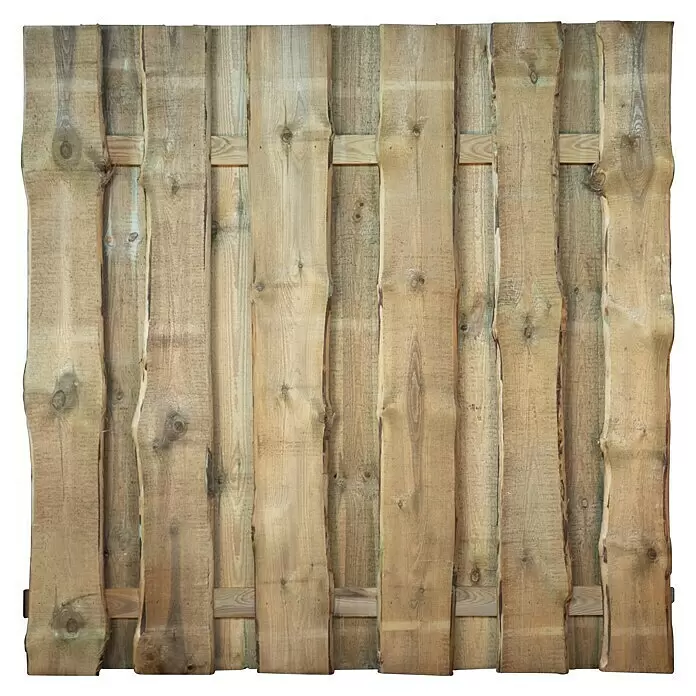 T & J Sichtschutzelement Fünen - B x H: 180 x 180 cm, Holz - Rustikales Holzzaunelement aus vertikalen, ungleichmäßig geschnittenen Brettern mit Querstreben.