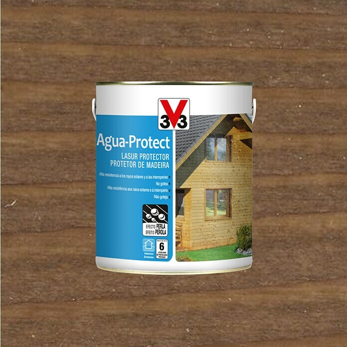 V33 Protección para madera Lasur exterior Agua-Protect (Palisandro, 2,5 l,  Mate)