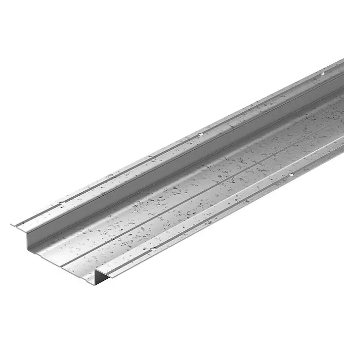 Knauf Hut-Deckenprofil - 2.600 x 98 x 15 mm, Stahl - Nahaufnahme eines Aluminiumprofils mit Beschichtung, das sich ideal für Konstruktionen eignet, die Stabilität und Korrosionsbeständigkeit erfordern.