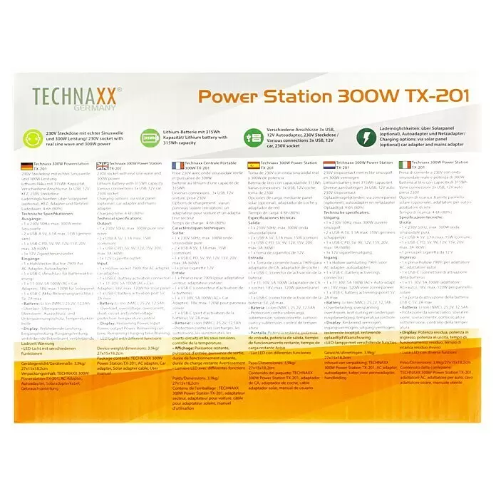 Technaxx Powerstation TX-201 - 315 Wh, Schwarz - Tragbare TECHNAXX 300W Power Station TX-201 mit vielfältigen Anschlüssen und 315Wh Lithium-Akku.
