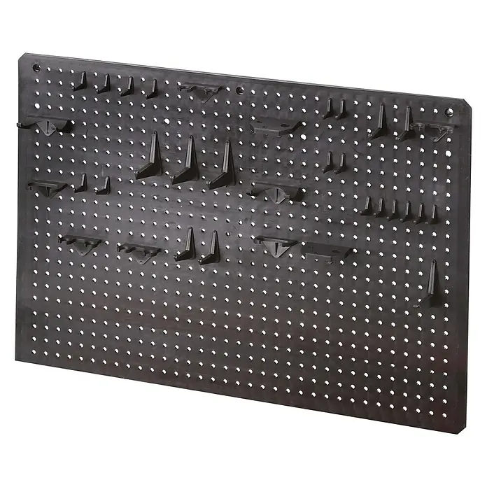 Lockweiler Lochwand-Set Tool Panel PG 1190 - 20 -tlg., B x H: 28 x 1,5 cm - Schwarze Werkzeugwand mit verschiedenen Halterungen, ideal zur Organisation von Werkzeugen in der Werkstatt.