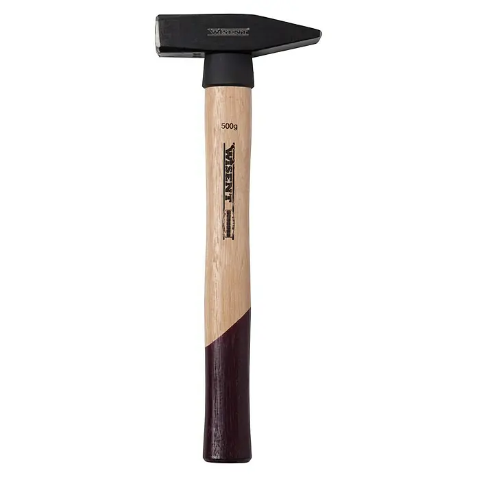 Wisent Schlosserhammer - 500 g, Holz Hickory - Produktbild eines Wisent Hammers mit Holzgriff und schwarzem Kopf, ein robustes Werkzeug für Handwerker und Heimwerker.