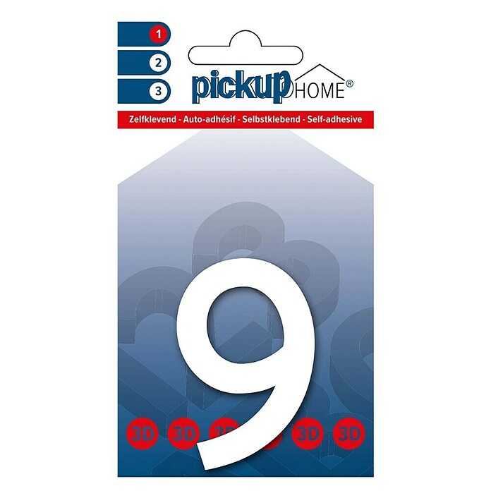 Pickup 3D Home Hausnummer (Höhe: 6 cm, Motiv: 9, Weiß, Kunststoff, Selbstklebend)