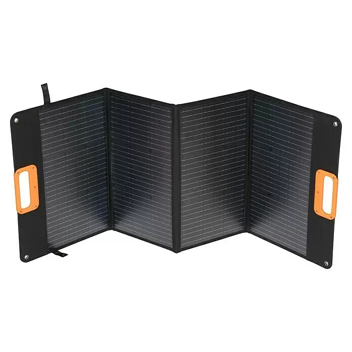 Yard Force Solarmodul Flex LX SPP10 - Max. Leistung: 100 W, 137 x 54 x 1,5 cm - Faltbares schwarzes Solarpanel mit orangefarbenen Griffen zur tragbaren Stromerzeugung.