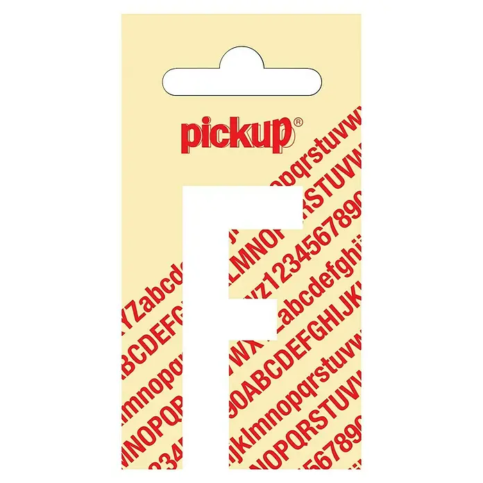 Pickup Aufkleber - Motiv: F, Weiß, Höhe: 60 mm - Aufkleberbogen "Pickup F" mit Buchstaben und Zahlen in roter Schrift auf beigem Grund zum individuellen Gestalten.