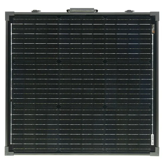 Technaxx Solarkoffer TX-215 - Max. Leistung: 100 W, 107 x 57 x 4 cm - Ein rechteckiges, tragbares Solarmodul mit robustem Rahmen und Tragegriffen. Ideal für mobile Stromversorgung.