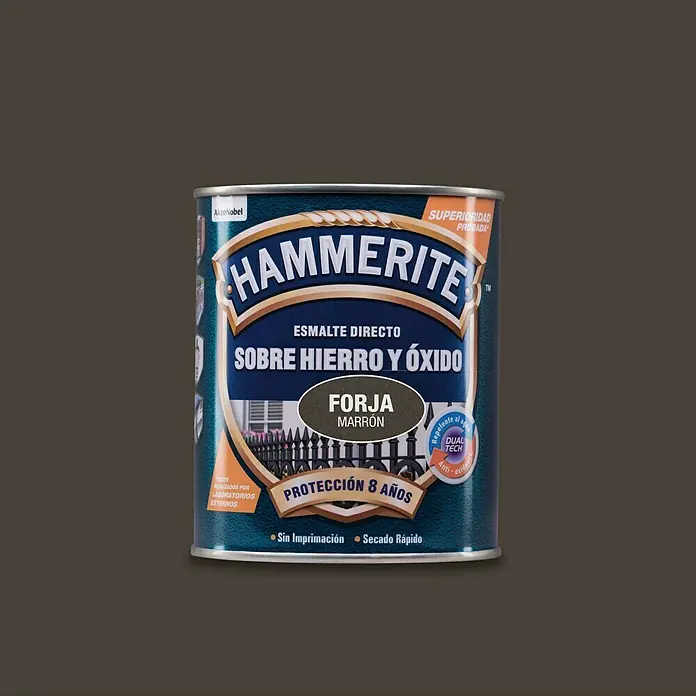 Hammerite Esmalte para metal Hierro y Óxido - Marrón, 750 ml, Efecto forja - Una lata de pintura de esmalte directa para óxido Hammerite en color Forja Marrón, que ofrece 8 años de protección.