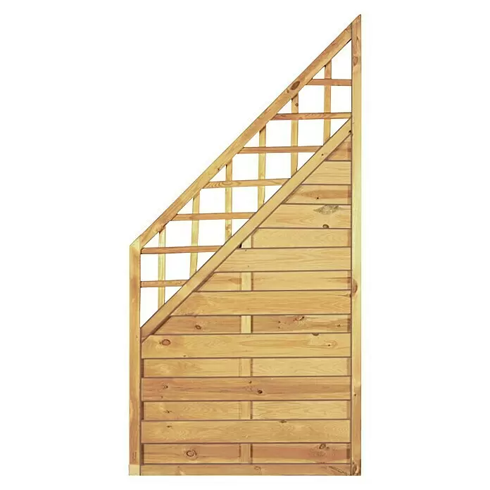 T & J Sichtschutzelement Maxi Massiv - 90 x 180 cm, Holz, Mit Ornament-Gitter, KDI Grün - Helles Holz-Gartenzaunfeld mit diagonalem Spalieraufsatz und massiver waagerechter Holzbasis.