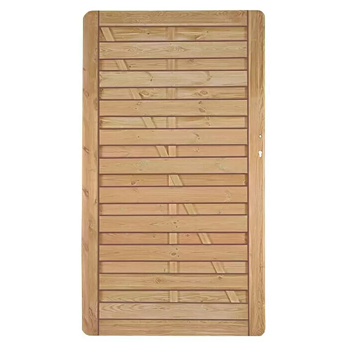 T & J Gartentor Avantgarde - B x H: 100 x 180 cm, Kesseldruckimprägniert, Holz, Gerade - Helles Holztor mit horizontalen Latten und diagonalen Verstrebungen, inklusive Schlüsselloch rechts.