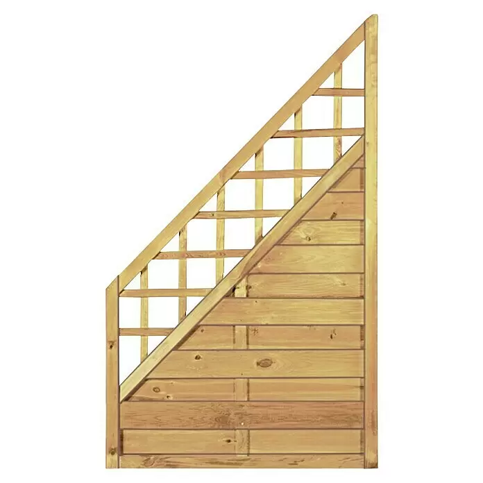 T & J Sichtschutzelement Maxi Massiv - 90 x 150 cm, Holz, Mit Ornament-Gitter, KDI Grün - Hölzernes Gartenrankgitter mit diagonalem Gitter oben und massivem Lattenunterteil.