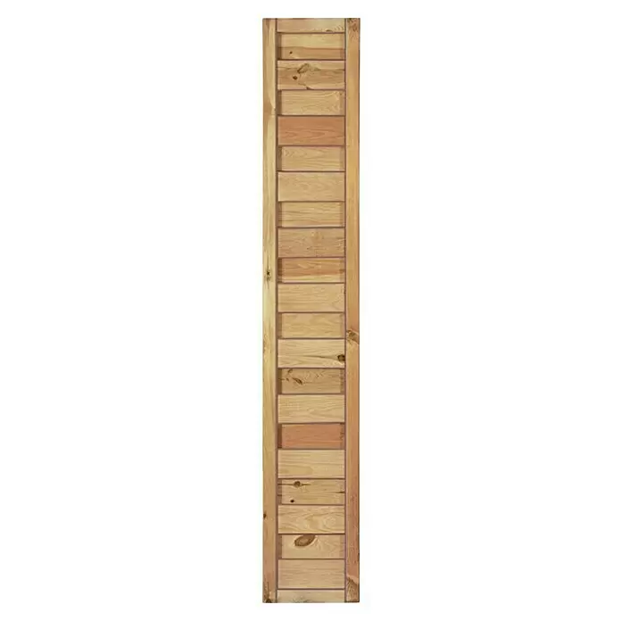 T & J Sichtschutzelement Maxi Massiv - 30 x 180 cm, Holz, KDI Grün - Helles Holzpaneel aus Lamellen mit vertikalem Rahmen, zeigt unterschiedliche Holzmaserungen und Äste.