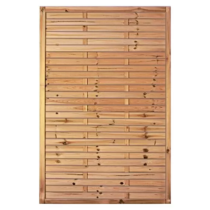 T & J Sichtschutzelement - 120 x 180 cm, Holz, KDI Grün - Helles Holzpaneel mit horizontalen, versetzten Lamellen.