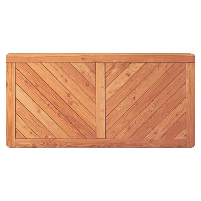 T & J Sichtschutzelement Esbjerg - 180 x 90 cm, Holz, Natur - Hellbraune Holzplatte mit diagonalen Brettern in rechteckigem Rahmen und vertikaler Mittelleiste.